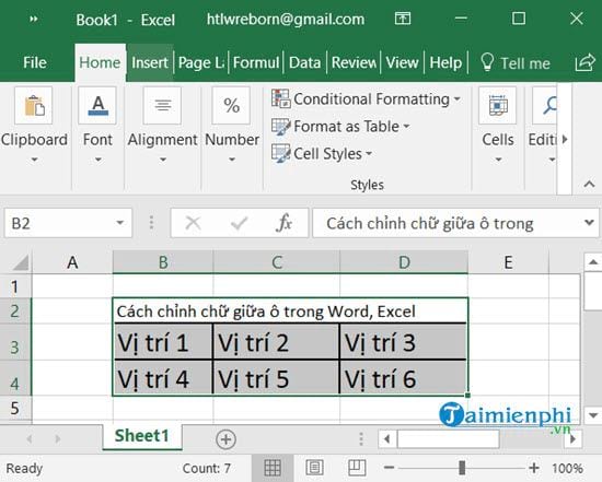 cach chinh chu giua o trong word excel 8