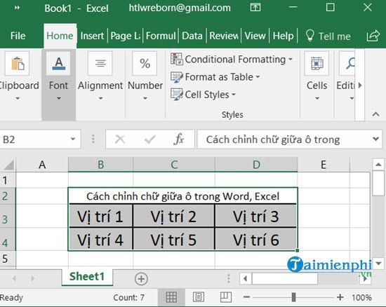 cach chinh chu giua o trong word excel 10