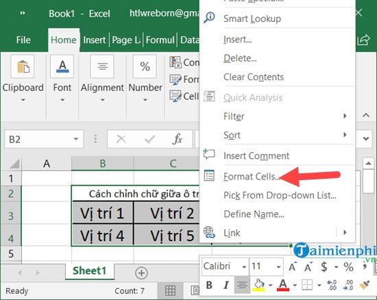 cach chinh chu giua o trong word excel 11