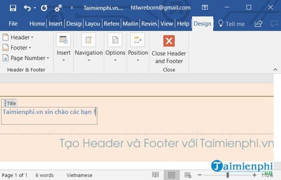 cach tao header va footer trong word 2016 5