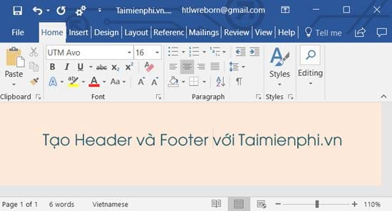 cach tao header va footer trong word 2016