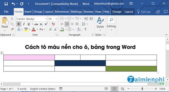 cach to mau nen cho o bang trong word 6