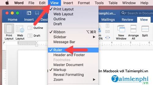 Cách hiển thị Ruler trong Word trên Macbook