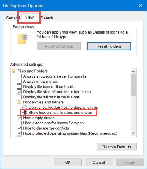 Cách hiện file ẩn trong Windows 10