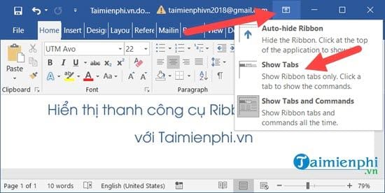 cach an hien thanh cong cu ribbon trong word excel 5