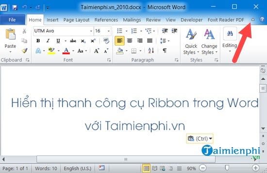 cach an hien thanh cong cu ribbon trong word excel 6