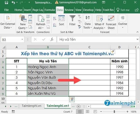 Cách sắp xếp tên theo thứ tự ABC trong Excel