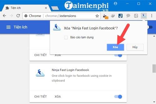 Cách gỡ bỏ Ninja Fast Login Facebook trên Cốc Cốc, Chrome