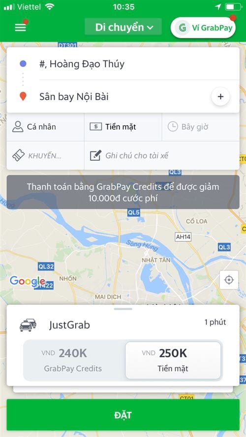 So sánh giá xe Grab và Vivu Vato từ Hà Nội đi Nội Bài