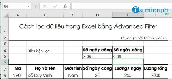 Cách lọc dữ liệu trong Excel bằng Advanced Filter