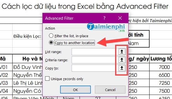 cach loc du lieu trong excel bang advanced filter 7