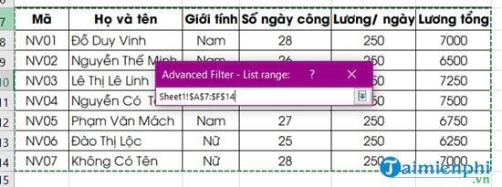 Cách lọc dữ liệu trong Excel bằng Advanced Filter