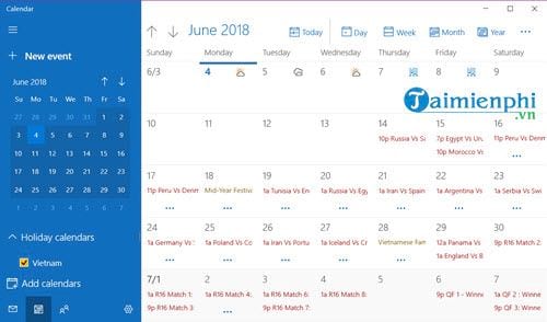 Thêm lịch thi đấu World Cup 2018 vào Microsoft Calendar trên Windows 10