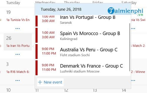 Thêm lịch thi đấu World Cup 2018 vào Microsoft Calendar trên Windows 10