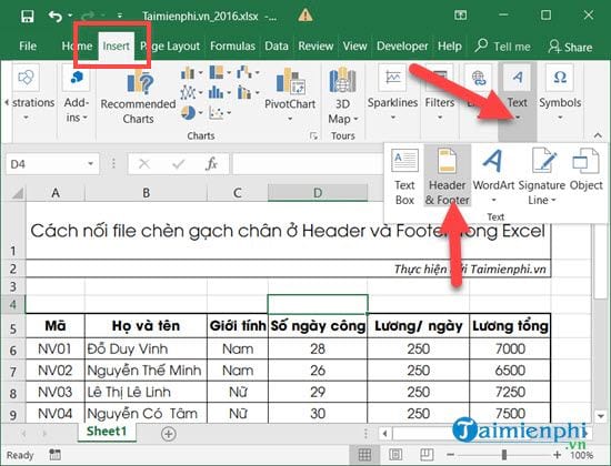 Hướng dẫn chèn gạch chân ở Header và Footer trong Excel