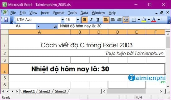 Cách viết độ C trong Excel