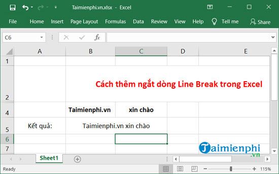 cach them ngat dong line break trong excel 6