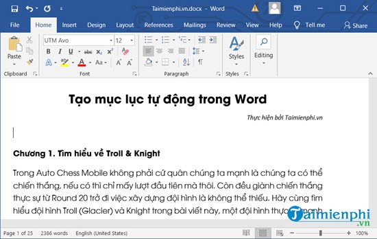 Cách lập mục tiêu trong Word 2016