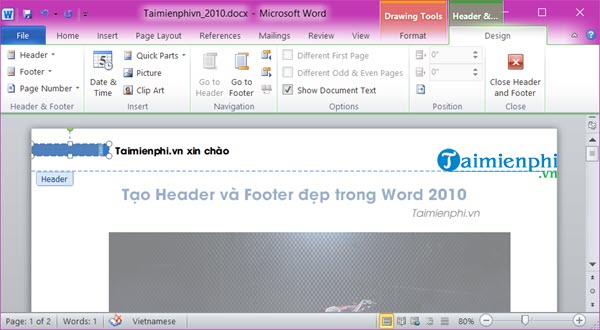Cách tạo Header và Footer đẹp trong Word 2010