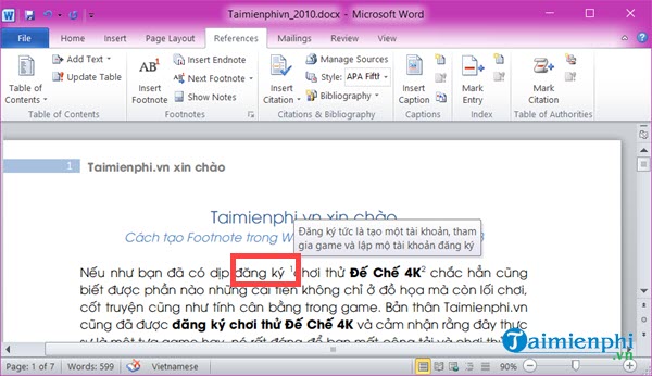 Cách tạo Footnote trong Word 9