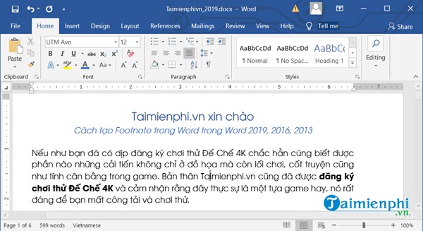 Cách tạo Footnote trong Word 1