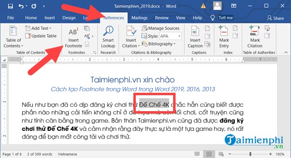 cach tao footnote trong word 2016