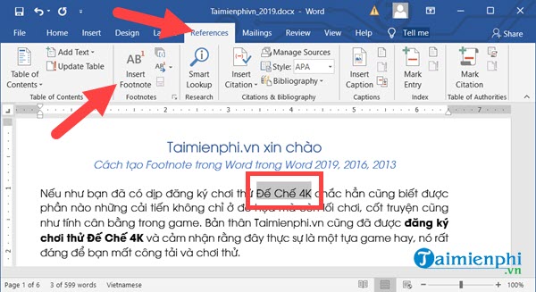 cach tao footnote trong word 2019