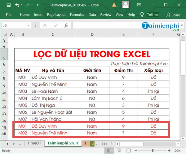 loc du lieu trong excel