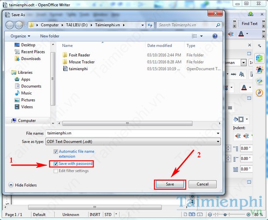 Đặt mật khẩu file word trong OpenOffice