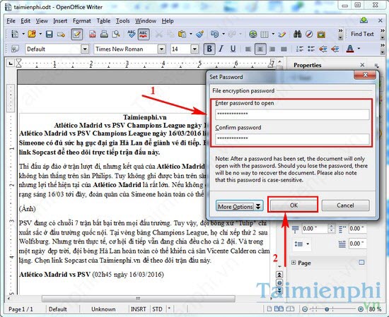 Đặt mật khẩu file word trong OpenOffice