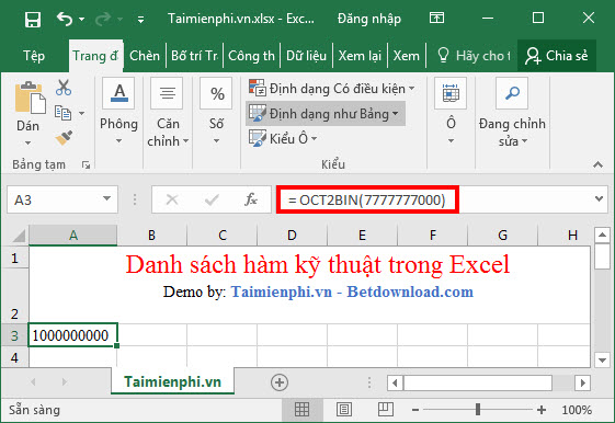 Tổng hợp các hàm kỹ thuật trong Excel