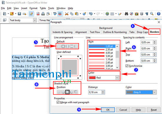 Tạo đường viền OpenOffice, kẻ viền OpenOffice, tạo viền OpenOffice