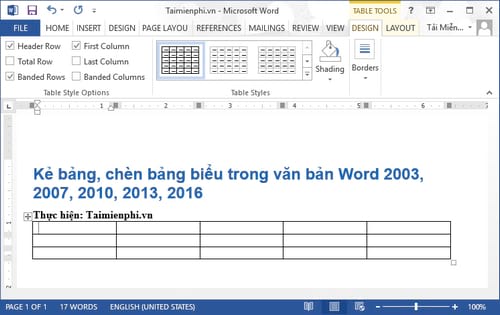 Cách kẻ bảng, chèn bảng biểu trong văn bản Word 2019, 2003, 2007, 2010, 2013, 2016