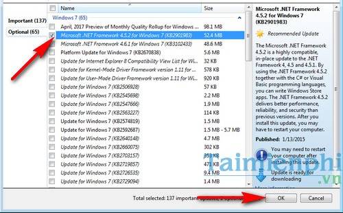 Hướng dẫn cài .NET Framework 4.5 bằng Windows Update trên Windows 7,8,10