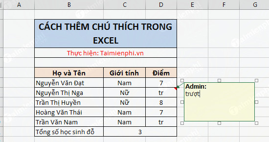Cách tạo chú thích, Comment trong Excel