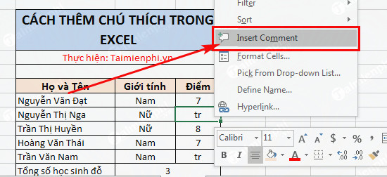 Cách tạo chú thích, Comment trong Excel