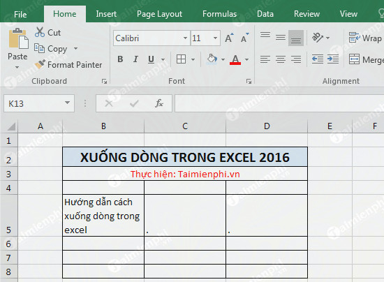 phim tat xuong dong trong excel