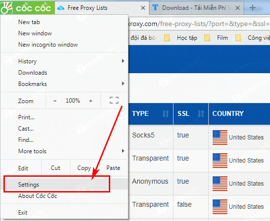 Cách đổi Proxy Cốc Cốc