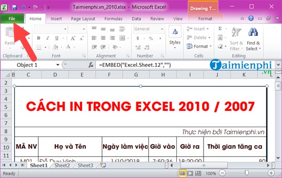 cach in trong Excel 2010