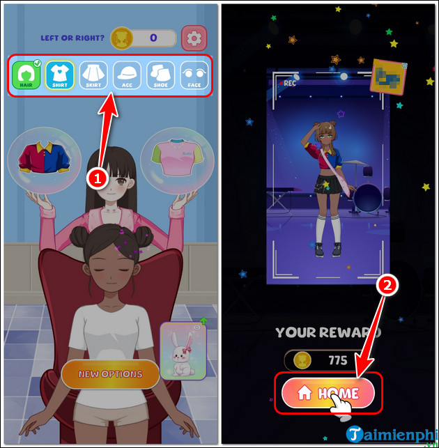 huong dan choi left or right magic dress up tren Android
